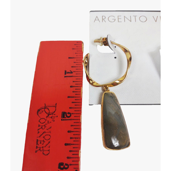 Argento Vivo Twisted Hoop Labradorite Dangle Drop Earrings Brass 18K Gold Plated - Picture 4 of 6